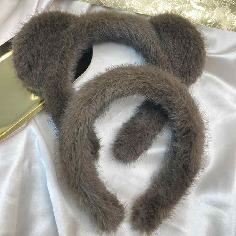 ヘアアクセサリー 女性用 冬 毛糸 かわいい 毛绒 洗顔 ヘアゴム 高頭頂 パンダ耳 頭箍 メイク 洗漱 束髪 ヘアバンド グレー ブラウン カートゥーン スタイル 清新 甘い