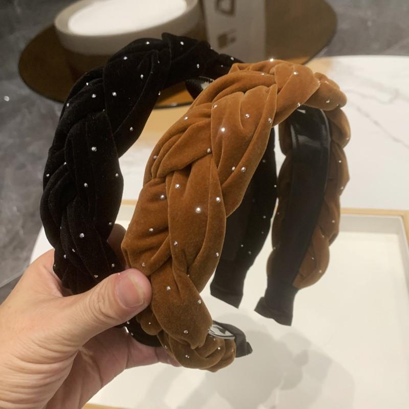 ヘアアクセサリー 女性用 秋冬 韓国風 復古 ベルベット 麻花 ヘアバンド 広いリボ...