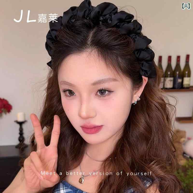 Cachucha - ヘアバンド 女性用 網目 トップ 高級感 発髻 プレス ヘアピン 洗顔 防滑 発飾 布 手作り 夏 黒 ピンク 褶皱 ファッション OL 通勤 雲朵 歯梳 缎面
