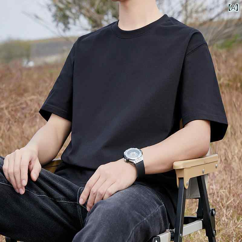 Rakuten - メンズ Tシャツ 純棉 短袖 丸首 ゆったり 夏用 透気性 高伸縮 色牢度高 黒 白 グレー 緑 紺 日常着 基本 人気 トップス ベースレイヤー コットン 100% 軽量 吸湿 速乾 ユニセックス 青年向け カジュアル ファッション 無地 2025 春