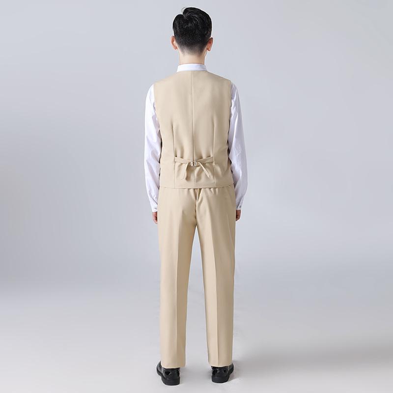 樂天商城 - 男の子 西装 スーツ セット ジャケット ベスト 長ズボン ネクタイ 胸花 4点セット 5点セット 英倫風 長袖 短袖 純色 ダークネイビー 黒 カーキ オールシーズン 化繊混紡 酵素洗い 普通厚 翻領 長袖 短款 双排扣 フォーマル 演奏会 発表会 パ