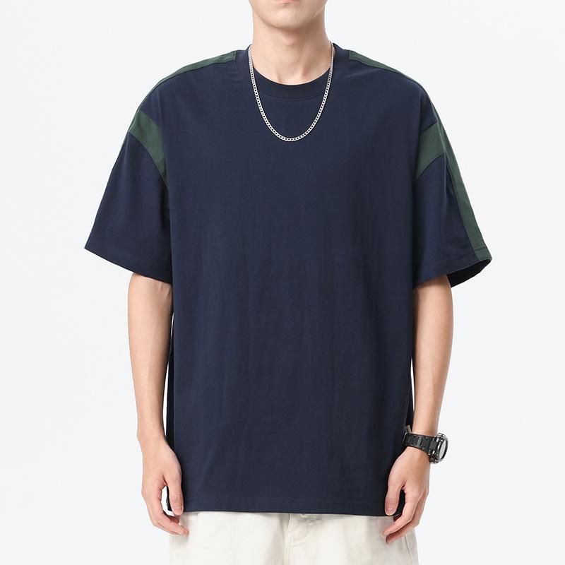 メンズ Tシャツ 短袖 ゆったり ビッグサイズ 綿 薄手 丸首 落肩袖 ポケット 抗菌 日常 青春 ファッション 白 宝藍 深棕 夏