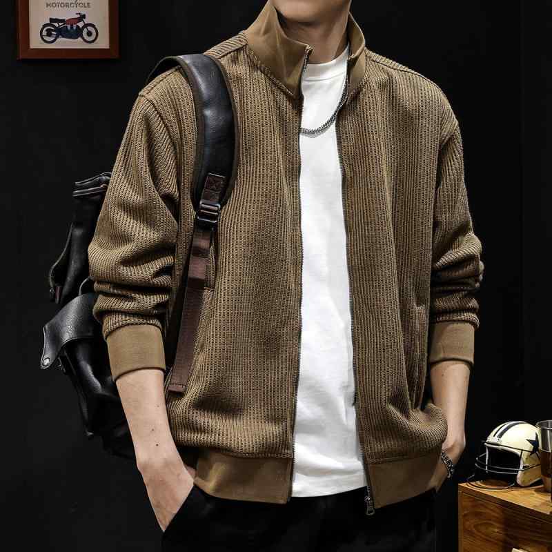 乐天商城 - ニット 開襟 セーター メンズ 長袖 立襟 秋冬 春 厚手 ポリエステル 100% ゆったり シルエット ワッシング加工 サイドポケット コーヒー グレー ベージュ カジュアル 普段使い アウトドア 軽量 暖か ユニセックス トップス 男装 外套 トレー