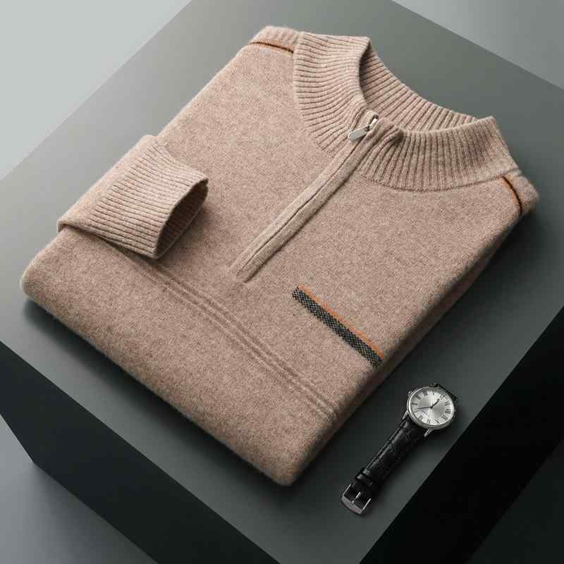 Knit Sweater - メンズ セーター 半高領 立襟 長袖 羊毛 ニット 厚手 保暖 冬 秋冬 軽ビジネス ゆったり 切り替え 花柄 花ブルー グレーグリーン キャメル グレー 吸湿排汗 防汚 透気 青年 ビジネス カジュアル