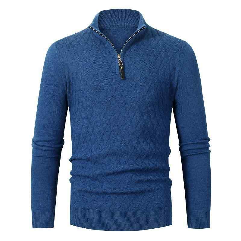 Knit Sweater - メンズ セーター 半立襟 ロングスリーブ ニット トップス 秋冬 中年 ビジネス カジュアル 日常 グレー ミリタリーグリーン キャメル ブルー 伸縮性 色落ちにくい ワイドフィット ロブヘム 腈纶 ポリエステル ナイロン 混紡 暖かみ レイヤード コー