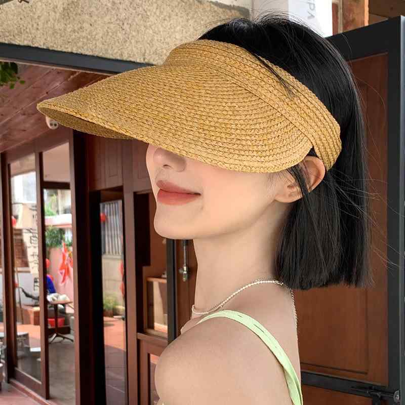Panama Hats - 麦わら帽子 女性用 夏 防晒 空頂 大帽檐 紫外線対策 遮阳 透气 かき色 米 墨緑 黒 涤纶 ポリエステル 繊維 休闲 簡約 百搭 優雅 ファッション 通勤 スタイル 帽子