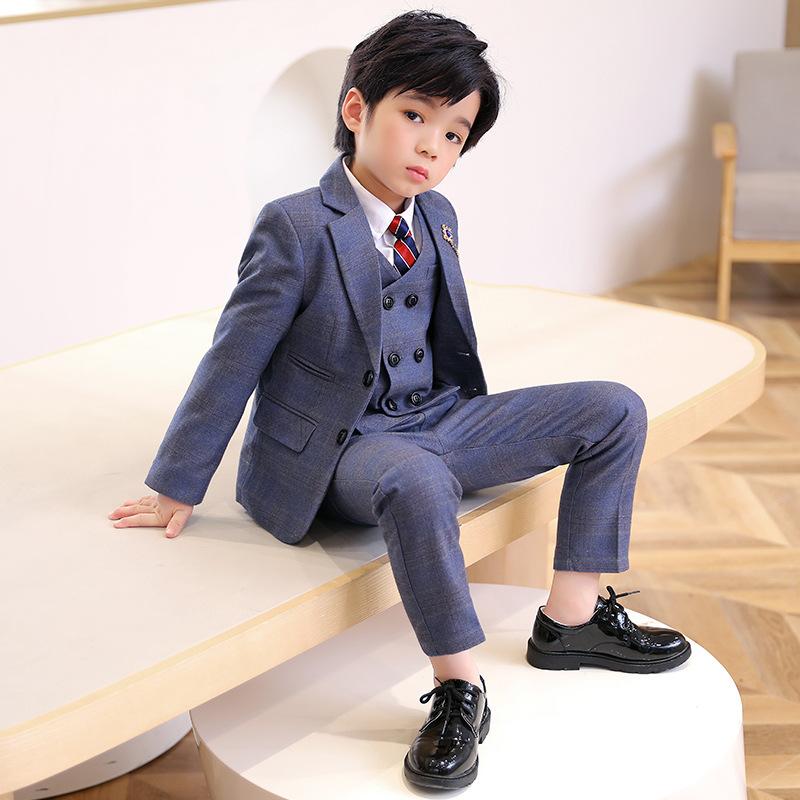 Rakuten - 男の子 礼服 スーツセット 秋冬 英倫風 格子柄 西装 長袖 長ズボン ウエストコート ネクタイ ブローチ 演出服 合唱服 ピアノ服 司会服 写真服 柔らかい ポリエステル コットン混紡 普通厚 3点セット 4点セット 5点セット 6点セット 3-8歳