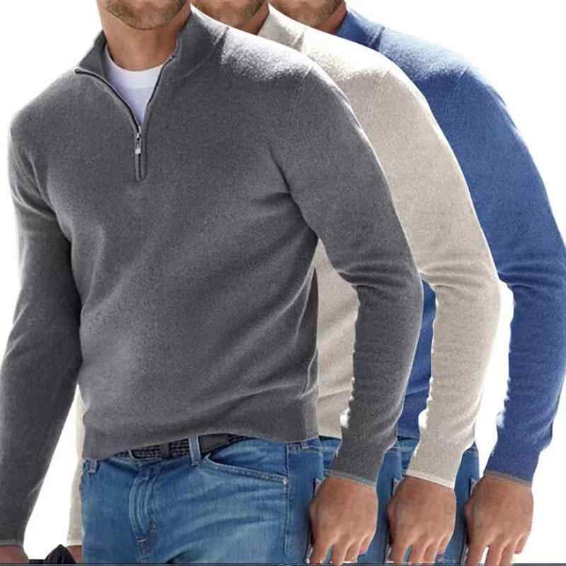 Knit Sweater - ニット トップス メンズ 長袖 Vネック 羊毛 混 保暖 拉链 ポロ スタイル 運動 風 ワイド シルエット 立襟 リブ 裾 切り替え デザイン 青年 向け 冬 服 杏 色 白 黒 グレー 紫 系 軽量 暖か ゆったり フィット 日常 使い ラフ カジュ
