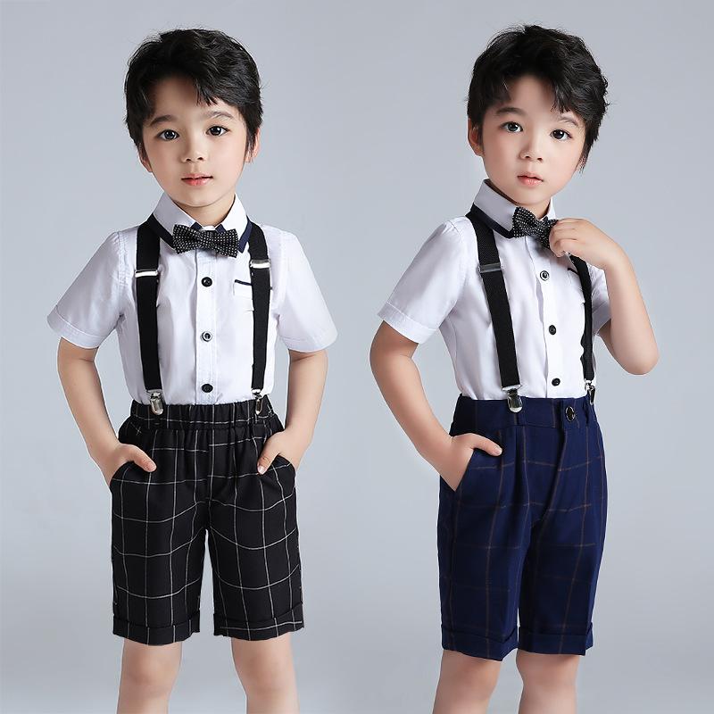 男の子 礼服 夏服 格子 背带パンツ 2点セット 英倫風 子供 演奏服 コットン 酵素洗...