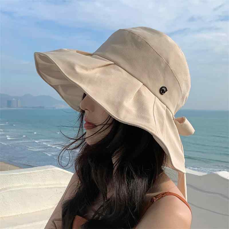 女性用 帽子 夏用 ビーニー 折りたたみ 大つば 防紫外線 遮陽 透気 防風 米色 黒 ...