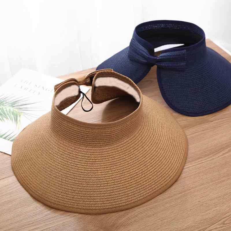 Straw Hat - 麦わら帽子 折りたたみ 空頂 防晒 太陽帽 大沿 沙滩 便携 户外 遮阳帽 蝶結 紙草 透気 夏 コーヒー 天藍 玫紅 奶白 黒 米白 酒紅 浅咖 粉紅 軍緑