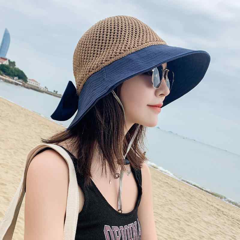 Rakuten - 麦わら帽子 フィッシングハット 大つば 折りたたみ 透かし 切り替え 蝶結び 夏 防晒 透気 遮陽 海辺 バカンス 黄色 黒 米