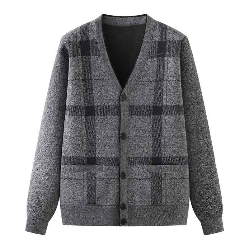 メンズ カーディガン 春秋 チェック柄 Vネック 父親服 ゆったり 大きいサイズ ボタン ニットトップス 綿混紡 透気 長袖 薄手 中年 老年 ビジネス 紳士 35歳以上 プリント 柄 免燻 グレー ブラウン レッド 浅色 深色 日常使い シンプル クラ