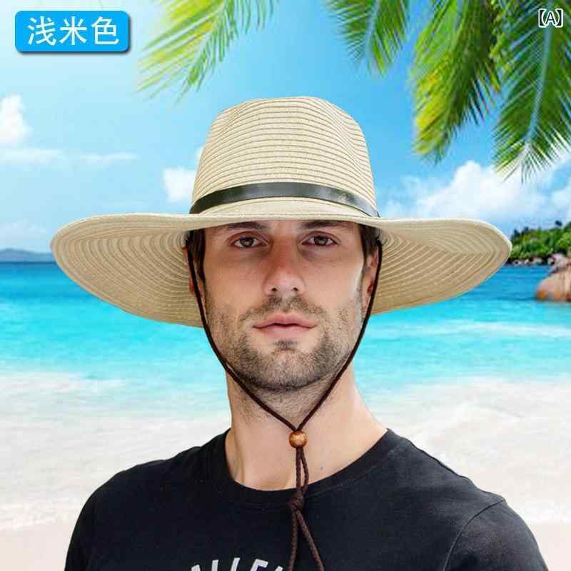 樂天商城 - 草帽 メンズ 夏 折りたたみ 防晒 遮陽 大きめ頭囲 ワイドブリム 麦わら 帽子 アウトドア ベージュ カーキ アイボリー コーヒー 米色 乳白 銅扣カーキ 銅扣ベージュ 銅扣グレー 銅扣ネイビー コーン型 草素材 個性派 トレンド 形状パターン 春夏