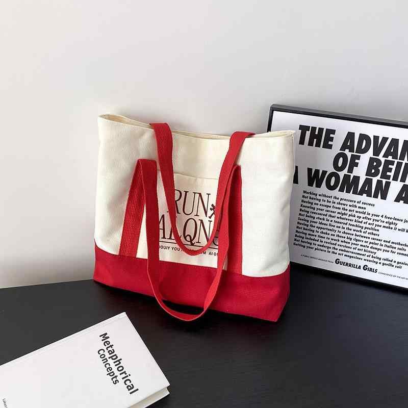 ・カラー展開: 赤、黒、緑・スタイル: 都市シンプル・主な素材: 帆布・形状: 横型四角・種類: トートバッグ・サイズ: 中・柄: プリント・内生地: ポリエステル・開閉: ジッパー・内構造: スマホポケット・硬さ: 中程度の柔らかさ・外ポケット: 内側貼り付けポケット・肩紐: 2本・シーン: 日常使い