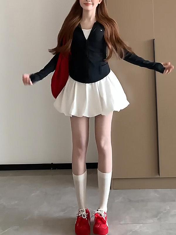 樂天商城 - レディース スカート 短め 白色 黒 浅青 花柄 Aライン 高腰 フレア 半身 フレンチスタイル 気品 ポッピン プリーツ ポリエステル 95%以上 内容 無弾性 日韓カジュアル 休闲風 夏 2025 シーズン 百搭 抽褶 加工 通勤 普段使い デート
