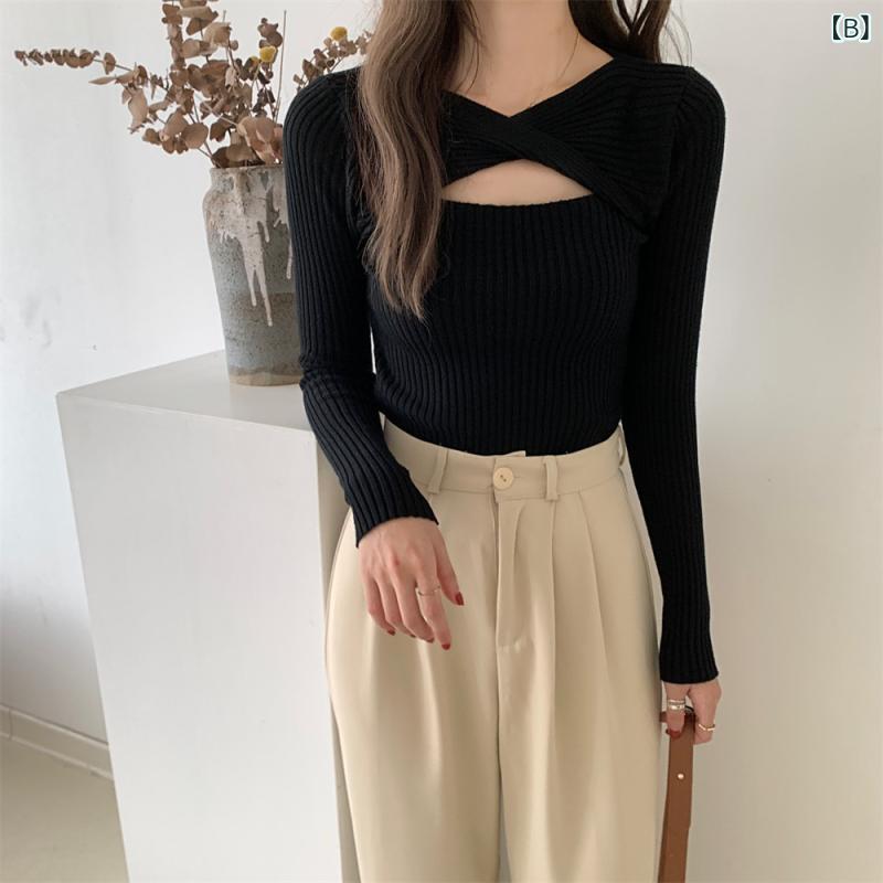 ニット トップス 長袖 Vネック 修身 デザイン 刺繍 切り替え 秋冬 女性用 日韓 スタイル 快適 ポリエステル 素材 単品 ブラウス セーター 薄手 普通丈 純色 セットアップ なし メンズ なし 黒 ピンク ベージュ ネイビー remake-buddy-10530753 リメイクバディー サンプル画像2