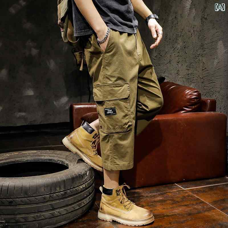 アメリカの トレンディな ブランド 作業 服 クロップドパンツメンズズボン ゆったり 大きい サイズ 夏 ボーイズカジュアル 薄手 ストレートショートパンツ
