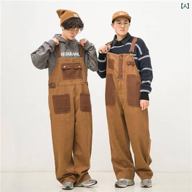 Rakuten - アメリカの 工 装 バック パンツ 日本 系 レ トロな オレンジ ブラウンの 色 合わせ 中性 バック パンツの 両面に カップルの ゆるい ストレート パンツを 着て います