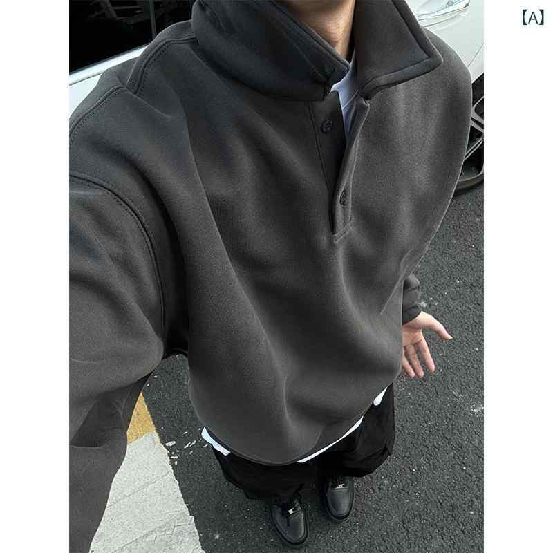 Hawaiian - 濃い 灰色の polo 襟の パーカーの 男性の 春秋の 高級 感の 中で 長袖の 底の シャツの アメリカの 復古の 襟の コートを 掛けます。