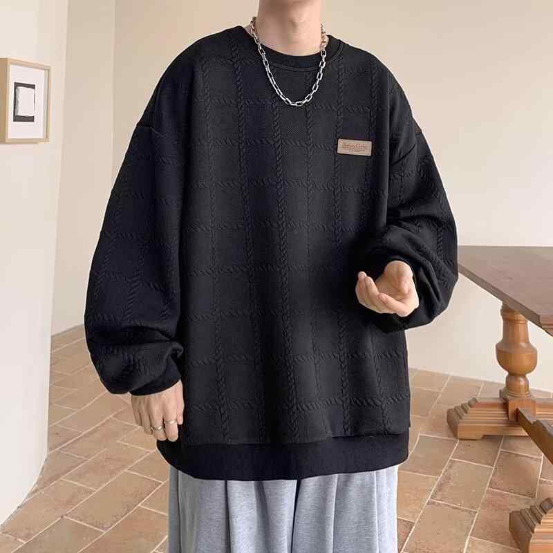 Other - メンズ スウェット 無帽 秋冬 復古 ストリートファッション ゆったり ロングスリーブ トップス ラウンドネック ポリエステル ジャカード織り クリエイティブ柄 軽量 日常使い 通勤 外出 黒 白 杏色