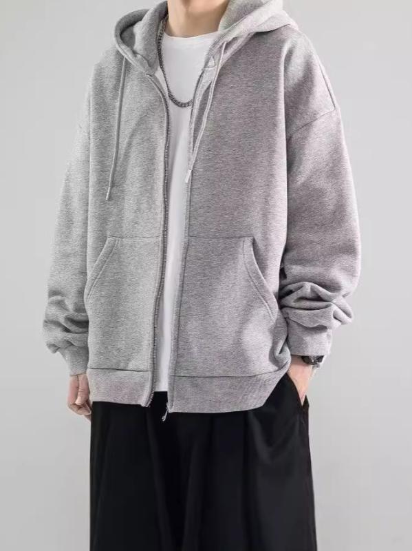 パーカー メンズ フード付き 長袖 開襟 秋物 青少年 復古 重厚 ラグラン ジップアップ ジャケット コート 黒 灰 ポリエステル 混紡 日..