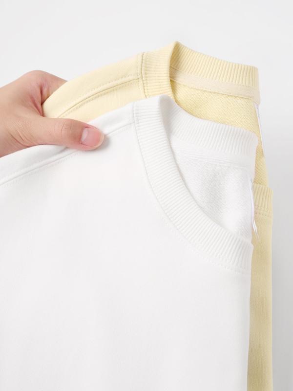 Sweat - メンズ トップス 長袖 綿 素材 丸首 肩正 正肩 ゆったり インナー 打底 秋 早秋 毛圈 薄手 復古 アメリカン スタイル 衛衣 スウェット カジュアル 日常 使い 白色 杏色 卡其色 ロブヘム 袖口 伸縮 春秋 シーズン 基本 スタイル 無内胆 普