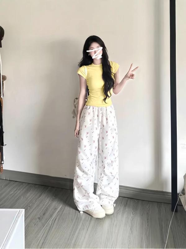 Other - Tシャツ レディース 短袖 黄色 丸首 修身 スリム 百搭 弾力 トップス プルオーバー ポリエステル スパンデックス 無地 短丈 伸縮性 螺紋 夏 街頭 潮流 セクシー 甘辛 ミックス かわいい 小柄 スタイリッシュ 心機 ボディライン 強調 黒 白