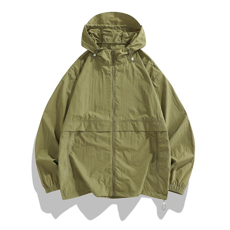 Men's Sunscreen Jacket, Lightweight, for Fishing, Sports, and Outdoor Activities. Loose Fit, Synthetic Blend, 100% Nylon, White, Apricot, Green, Zipper Pockets, Sporty Style, Summer, UV Protection (50+), Lightweight, Breathable, Quick-Drying, Fishing Wear, Outdoor Jacket.