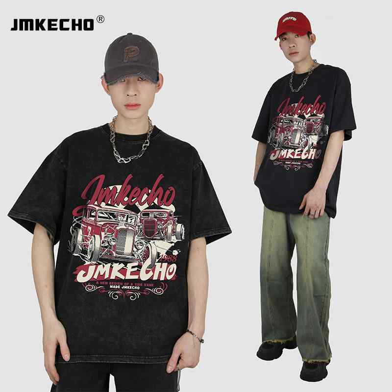 Tシャツ メンズ レディース 短袖 丸首 落肩袖 オーバーサイズ 綿 素材 透気性 耐摩耗 薄手 ヴィンテージ風 自動車 プリント 黒 夏 秋 ストリート ファッション ゆったり シルエット 青少年 向け 休日 着用 ユニセックス トップス 街着 アイテ