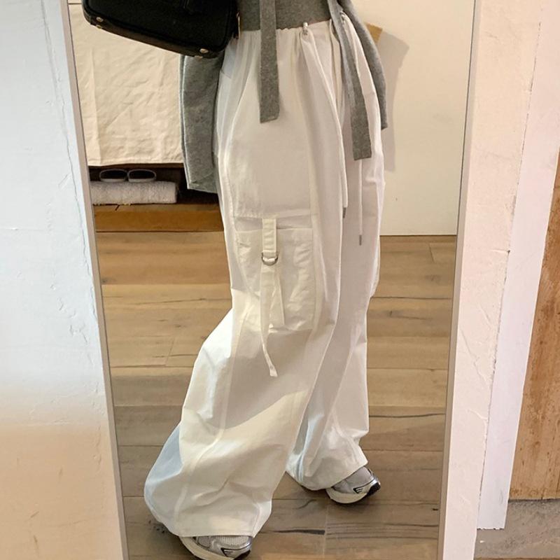樂天商城 - レディース ロングパンツ ハイウエスト ワイドレッグ ストレート ルーズフィット 束脚 ワイドパンツ 工装パンツ スポーツパンツ 韓国風 韓系 日韓スタイル カジュアル デイリー 街着 外出 リラックス ユニセックス ユニセックス対応 腈纶 ポリエステル