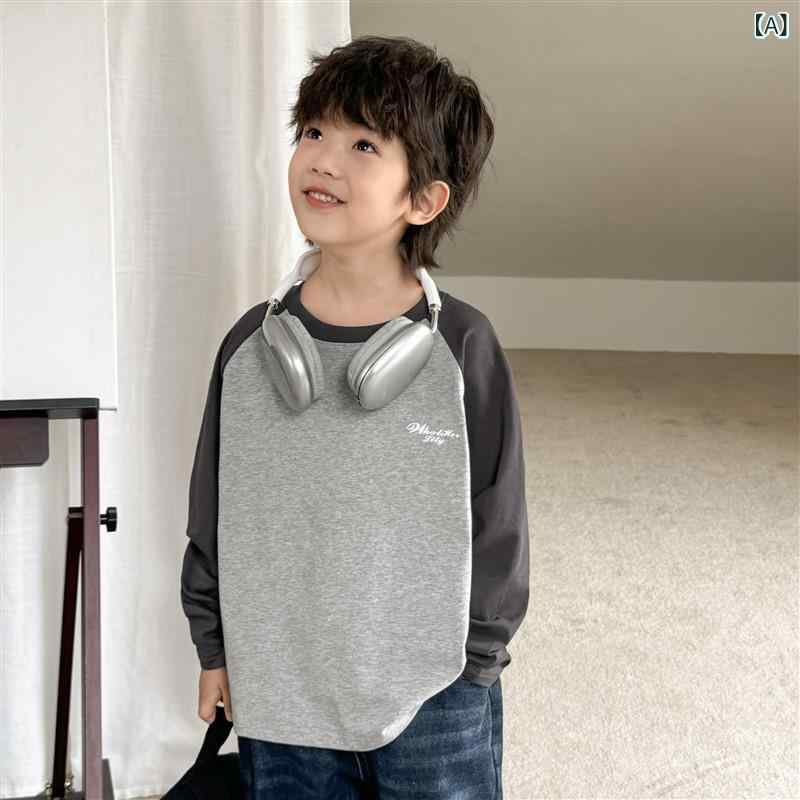 男の子 Tシャツ 長袖 綿100% 混紡 保暖 柔軟 生地 丸首 無帽 潮 韓風 グレー オレンジ イエロー ブラック ホワイト 紫 グリーン ブルー 春夏 110cm 120cm 130cm 140cm 150cm 160cm 170cm 3-8歳 中