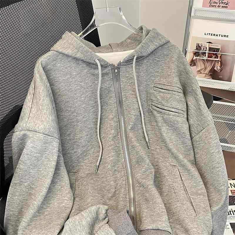 樂天商城 - パーカー メンズ 連帽 開衫 長袖 ジップアップ 黒 灰 秋冬 コットン混紡 ポリエステル ゆったり 無地 立体ポケット 免烫 加工 長袖 ゆったり シルエット 秋冬 コート トップス スウェット フーディー カジュアル 秋 冬 暖か 素材 軽量 ゆった