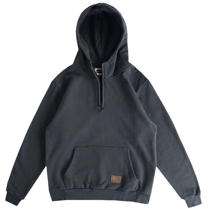 Japanese Pattern - パーカー メンズ 連帽 ロングスリーブ フーディ 秋冬 春季 日系 ヴィンテージ風 ゆったり ポリエステル 綿混 無地 運動 通勤 普段使い 黒 グレー 軍緑 赤茶