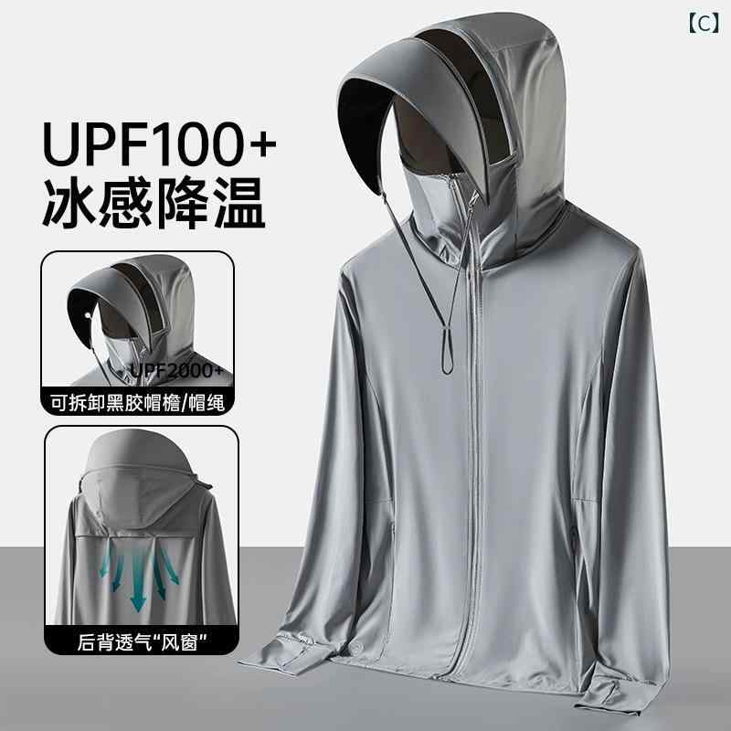 防晒衣 メンズ レディース 夏 連帽 長袖 UPF100+ 透気 吸湿排汗 防紫外線 反光夜視...