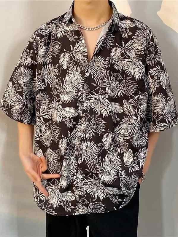 Rakuten - メンズ シャツ トップス 短袖 黒 薄手 軽量 ポリエステル ワイドフィット スタンドカラー 無地 軽熟カジュアル 青春スタイル 開襟 ステッチ ミシン目 免アイロン 夏 涼しい 通気性 日常使い 休日コーデ トレンド デザイン ユニーク ストリート フ