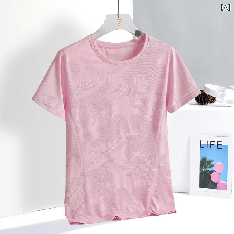 レディース Tシャツ 速乾 接触冷感 短袖 網目 薄手 弾力 迷彩 半袖 トップス 運動 ...