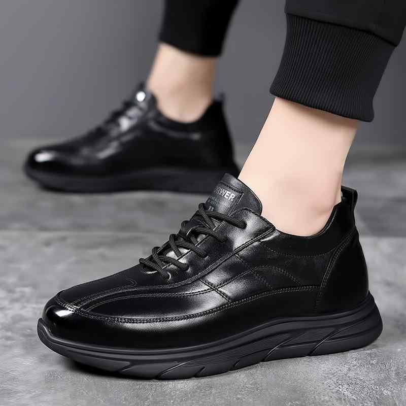 Shoes - メンズ スニーカー 真皮 運動 春季 秋季 黒 低幫 丸頭 低かかと インソール 猪皮 透気 ラバーソール 紐 靴紐 ラバー メンズシューズ 真皮靴 革靴 春秋シューズ 黒スニーカー 低幫スニーカー 丸頭スニーカー 透気スニーカー ラバー底スニーカー メ
