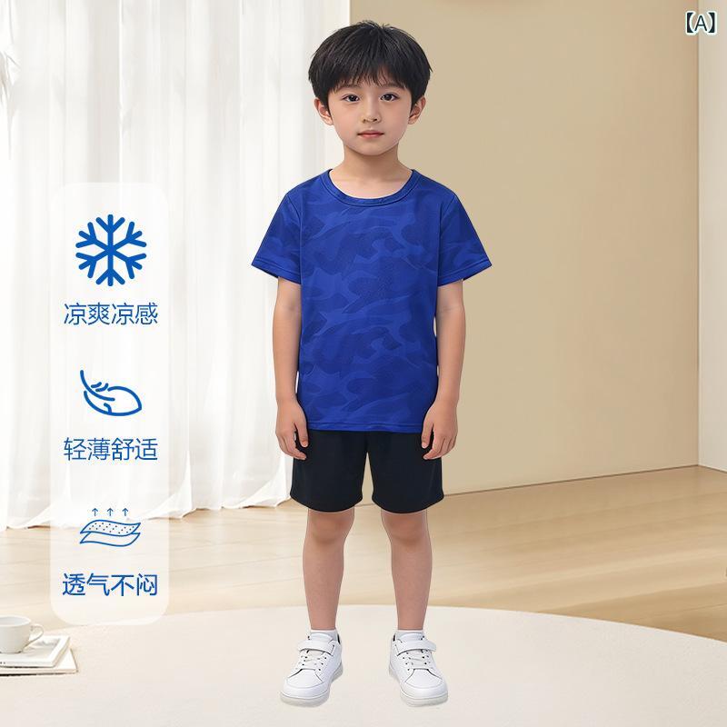 Children's clothing set: Short-sleeved shirt and shorts, camouflage pattern, alphabet design, summer/spring/summer wear, for boys and girls, ages 3, 4, 5, 6, 7, 8, sizes 100cm, 110cm, 120cm, 130cm, 140cm, 150cm, 160cm.