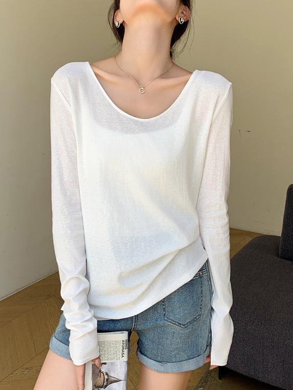樂天商城 - Uネック Tシャツ レディース 薄手 長袖トップス ゆるっとする ゆるっとしたシルエットで着痩せ効果も期待できるカットソー