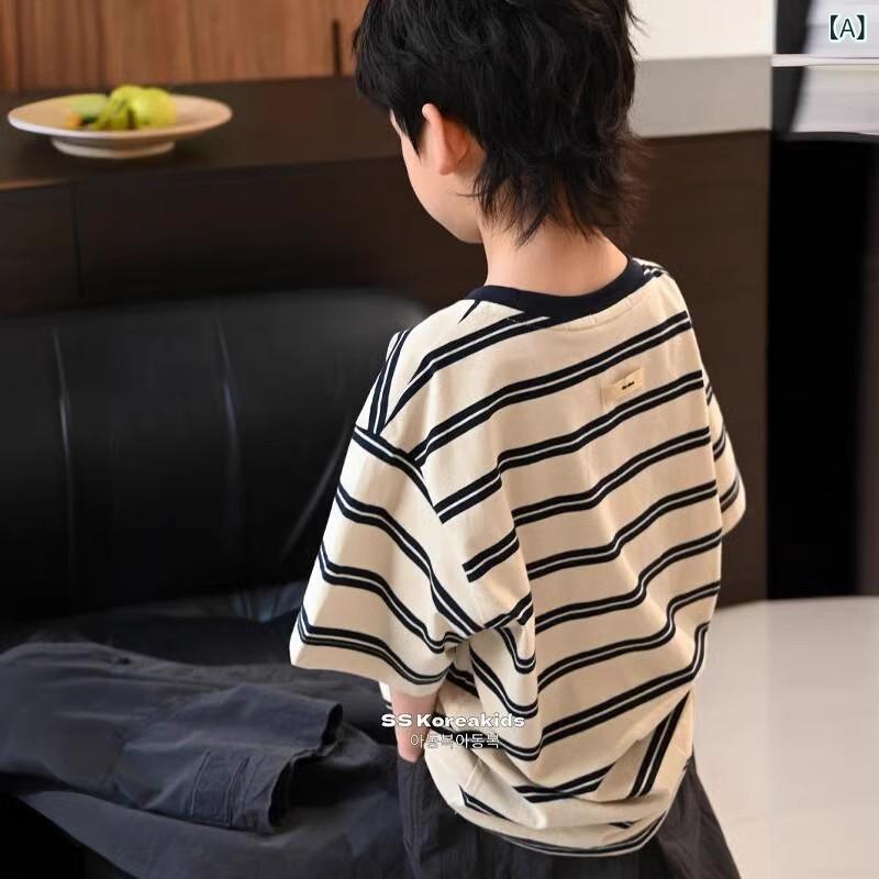 Other - 男の子 Tシャツ ストライプ 春夏 カジュアル ゆったり 宽松 圆领 110 120 130 140 150 160 170