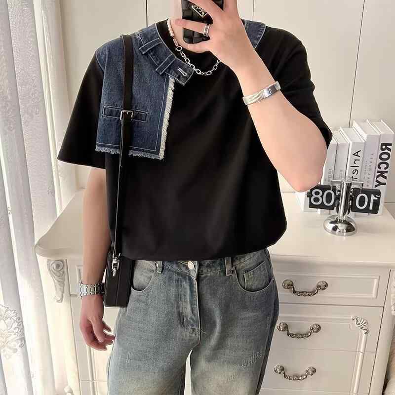 Tシャツ メンズ 夏服 短袖 トップス ストライプ柄 ゆったり 丸首 綿 カジュアル お...
