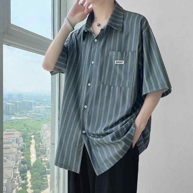Other - シャツ メンズ ストライプ 半袖シャツ 紳士服 トレンド インポート風 Tシャツ トップス 夏物 ゆったり カジュアルシャツ