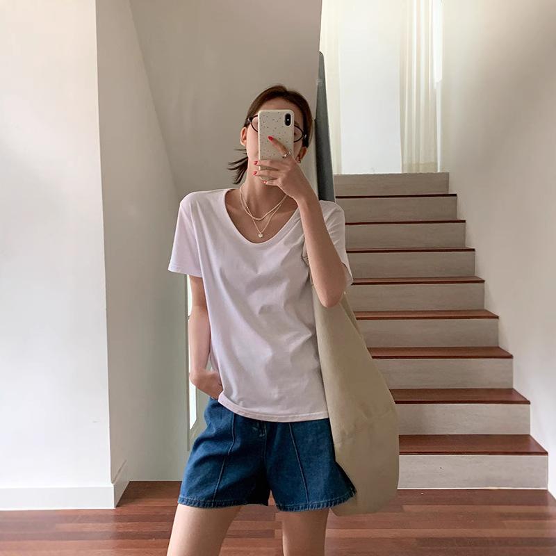 乐天商城 - Tシャツ レディース Vネック 半袖Tシャツ 綿素材 通勤 通学 カジュアル かわいい おしゃれ かわいい 白黒 M L XL 2XL 2025年 夏新作