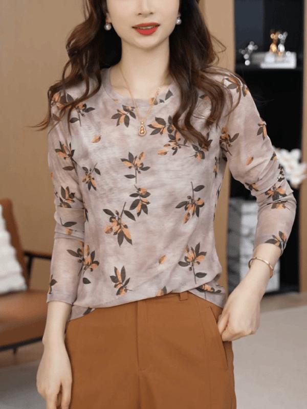 "秋季 Tシャツ レディース 長袖 花柄 チュニック 薄手 おしゃれ きれいめ 大人 上品 カジュアル ファッション 女性用 トップス 普段使い デイリーウェア デート服 お出かけ着 快適 着心地良い 柔らかい 肌触り おしゃれ かわいい 楽ちん 普段着