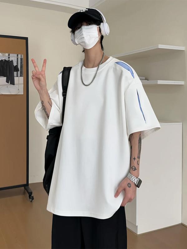 Tシャツ メンズ 半袖 Tシャツ メンズ 白 ストライプ ハイスト 重厚感 五分袖