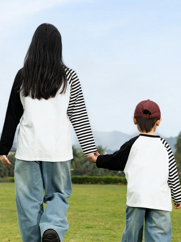 乐天商城 - 子供 Tシャツ 春秋 韓国風 長袖 トップス 親子 お揃い 綿100% カジュアル 男の子 女の子 90cm 100cm 110cm 120cm 130cm 140cm S M L
