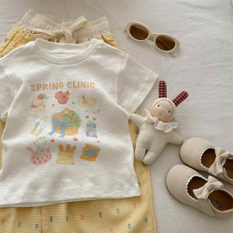 Rakuten - ベビー服 セットアップ 女の子 夏服 半袖 Tシャツ ズボン 2点セット カートゥーンプリント 子供服 カジュアル かわいい おしゃれ 100cm 110cm 120cm 130cm 140cm