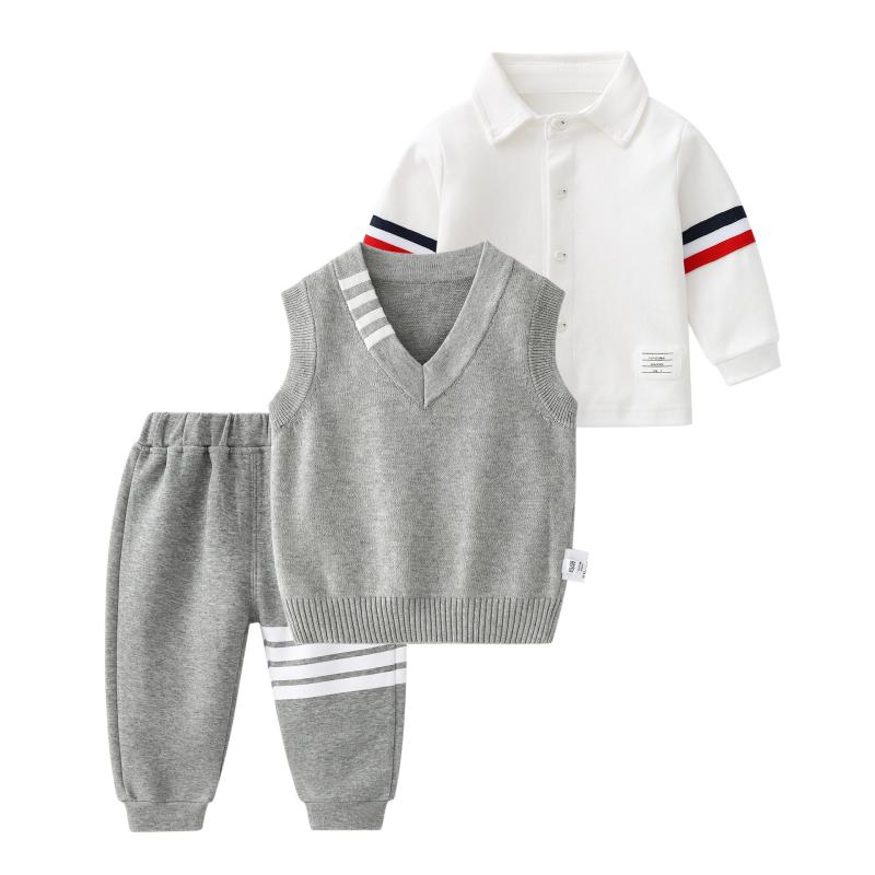 子供服 男の子 子供服 三点セット 長袖Tシャツ ベスト 長ズボン カジュアル 春秋 80cm 90cm 100cm