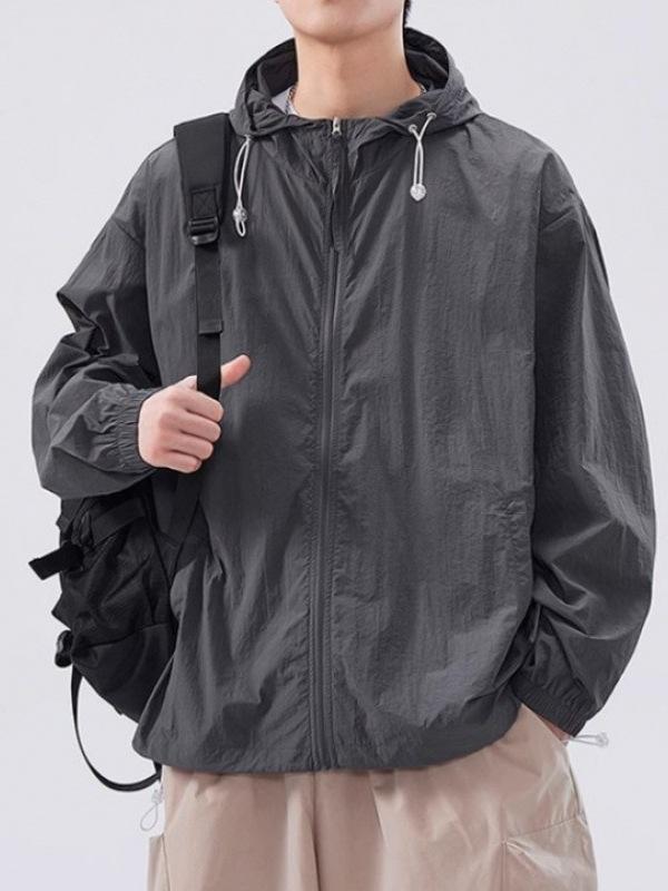 Garments - アウトドア フード付き 薄手 防風 防寒 UVカット ジャケット メンズ レディース 夏用 紫外線対策 通気性 速乾性 軽量 スポーツウェア 釣りウェア ハイキングウェア 登山ウェア 撥水加工 灰 緑系 ライトグレー系 M L XL